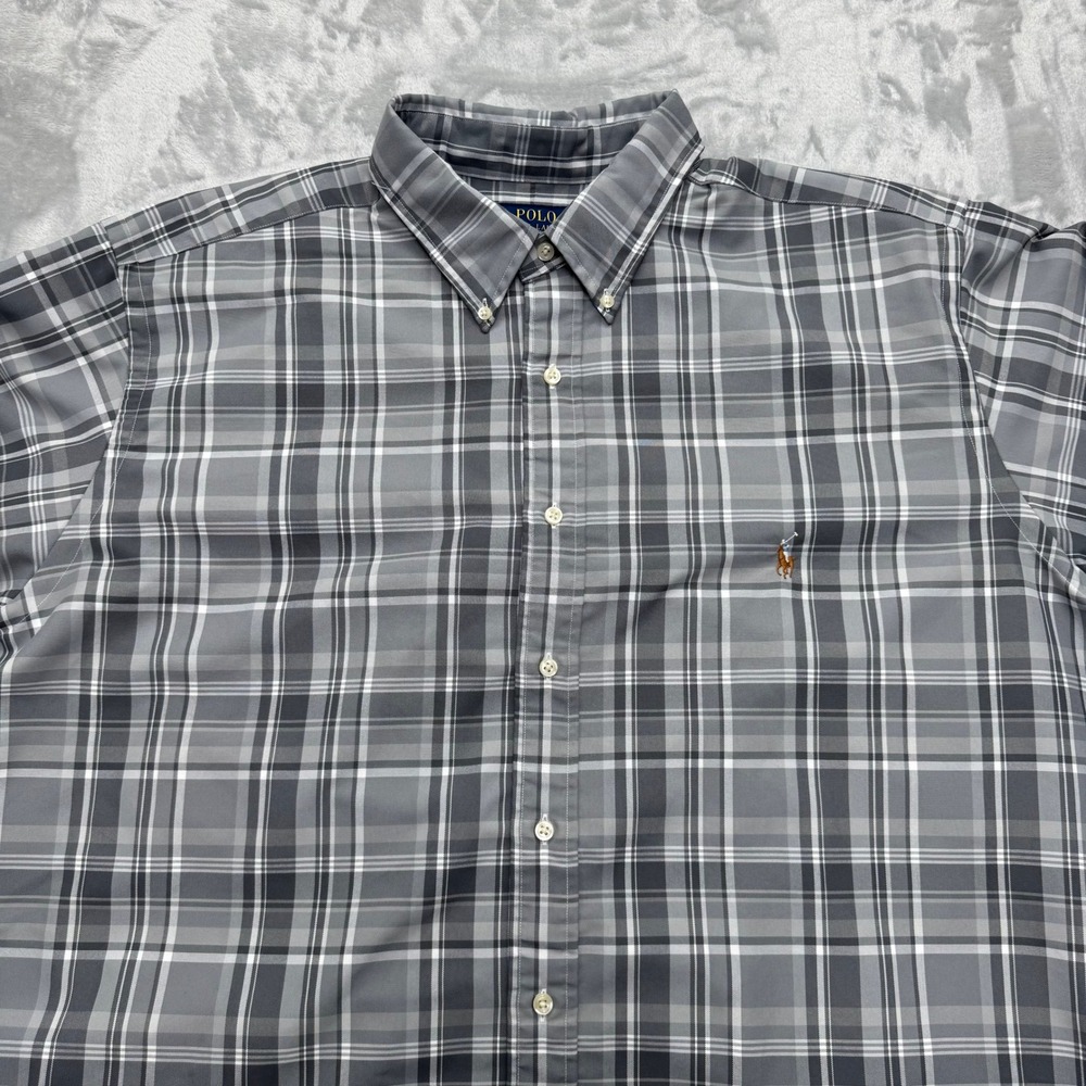 Polo Ralph Lauren Button Down Shirt Mens 2XB Gray Plaid Performance Long Sleeve - Picture 6 of 11